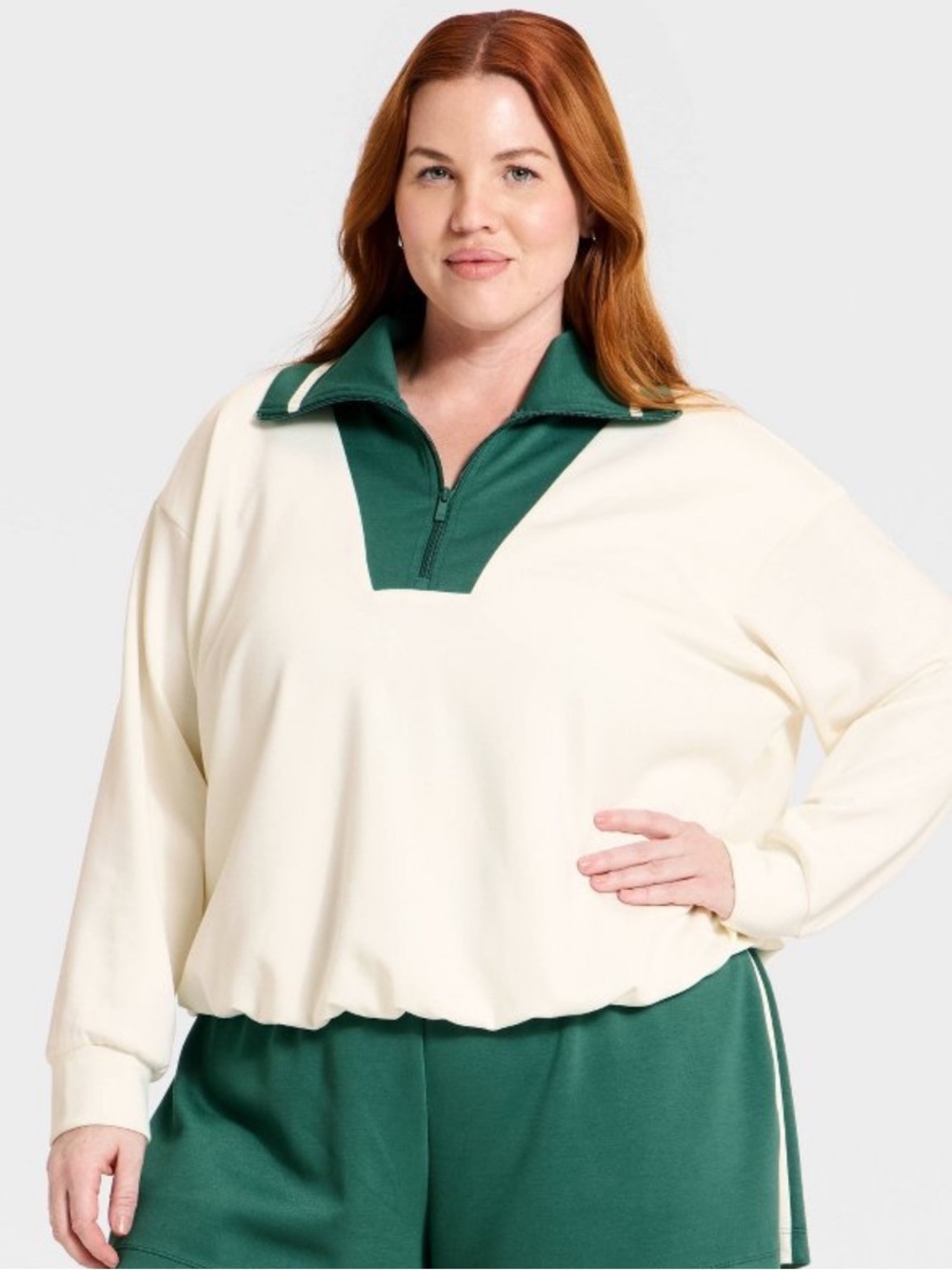 all in motion airy sleek pique 1/2 zip bubble hem collard pillows sweatshirt 5 - Picture 2 of 6